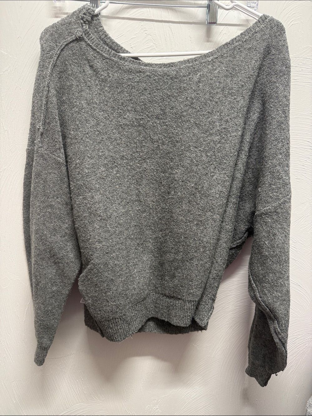 Cozy Women's Gray Knit Sweater wide neck